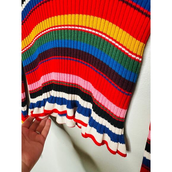 MSGM Rainbow Multicolored Striped Knit Ruffle Bell Sleeve Turtleneck Sweater XS - Picture 9 of 16